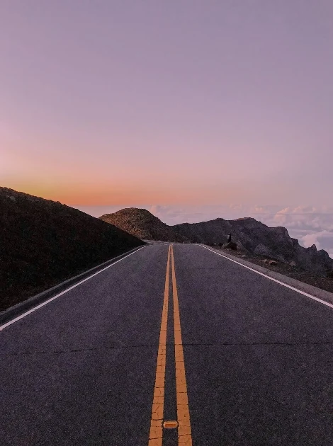 Mountain road in Haleakala National Park on Maui at sunset